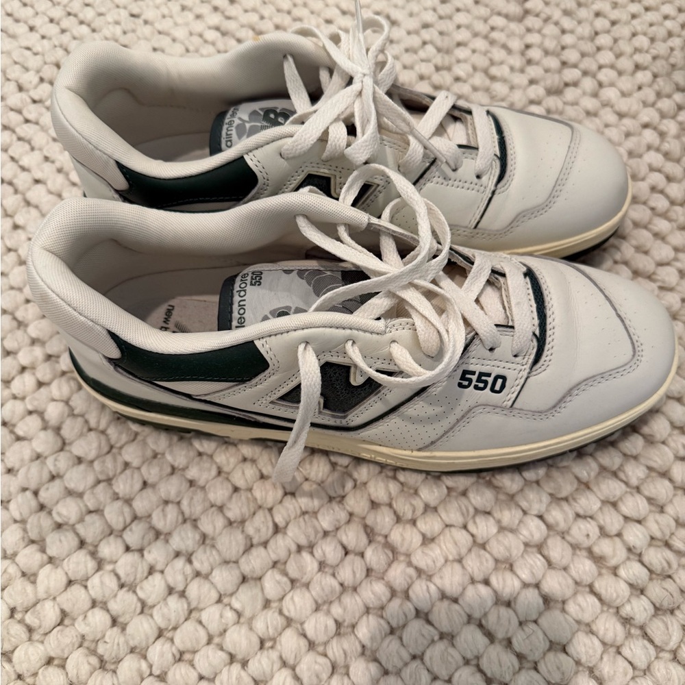 Aime Leon Dore White and Dark Green Low-Top Sneakers